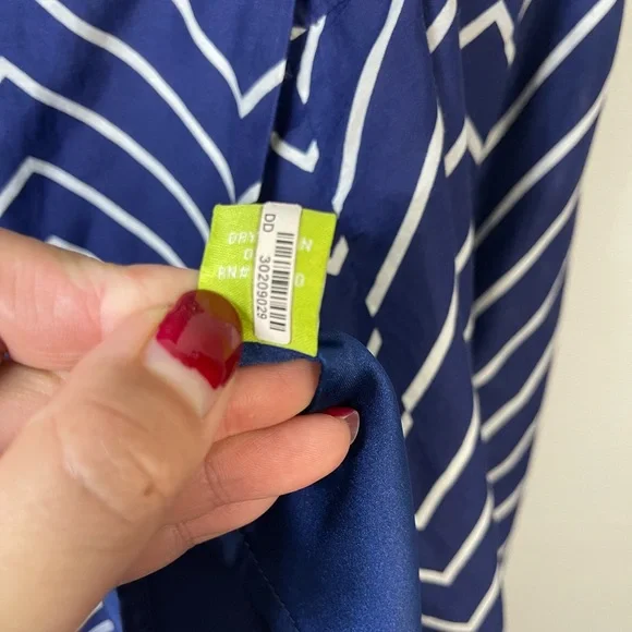 Elizabeth McKay Scotland Silk Cotton Dress in navy Waves Wrap Stand Collar 12 - Picture 9 of 14